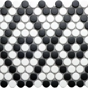 Ccmosiacs - Black And White Matte - Penny Round Mosaic