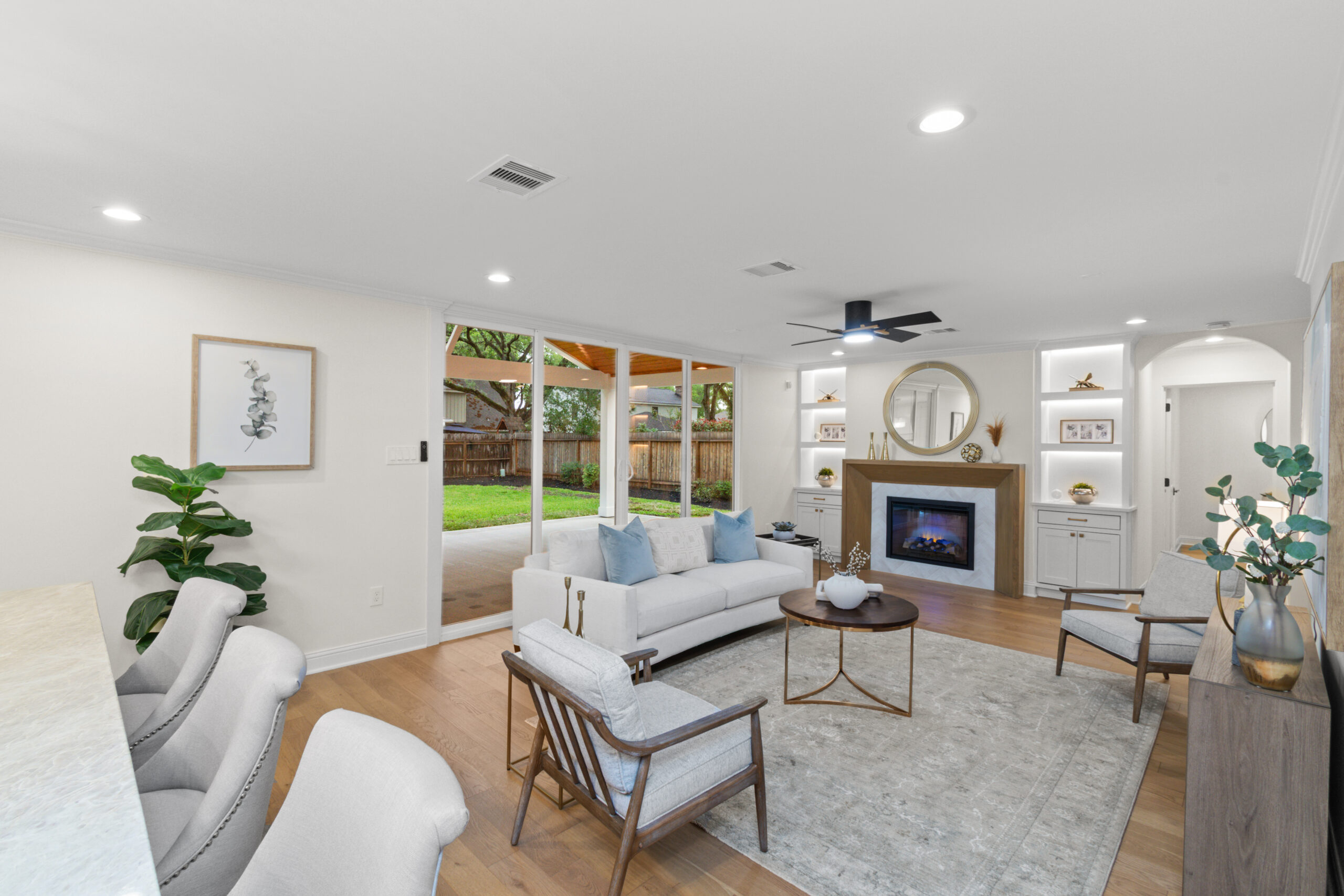 whole home remodel houston tx — living room & fireplace