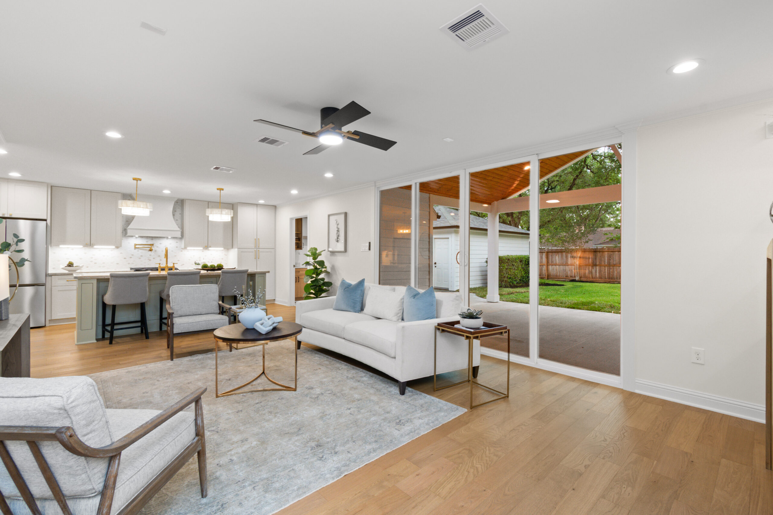 New hardwood flooring in a Houston living room by Vega Flooring