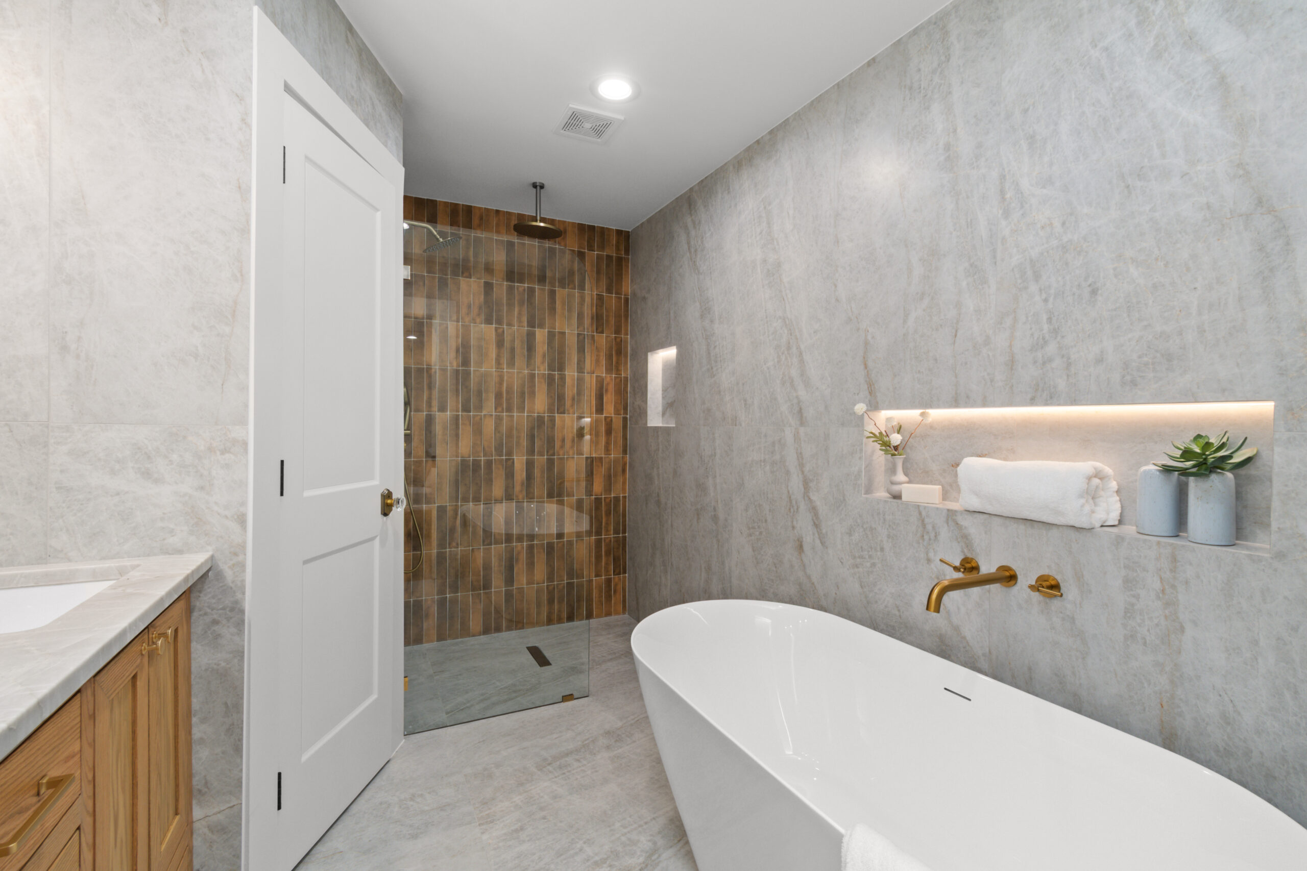 Primary bathroom remodel with walk-in shower by Vega Flooring, Houston TX